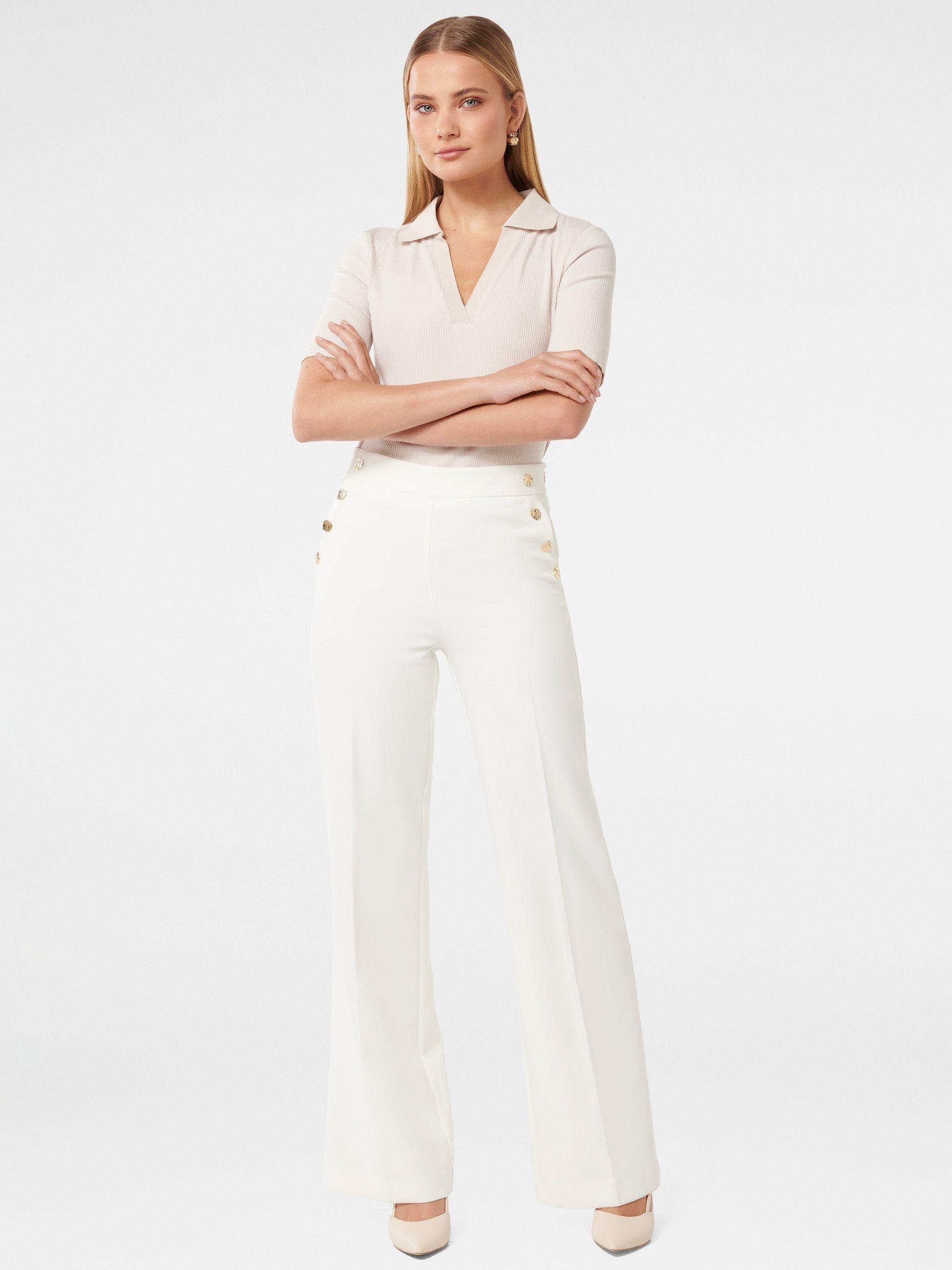 Product image 5 of 5, which shows Forever New Kehlani Button Detail Wide Leg Trousers, Porcelain, 4