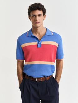 GANT Cotton Blend Regular Fit Colour Block Polo Shirt, Perfect Blue/Multi, Perfect Blue/Multi