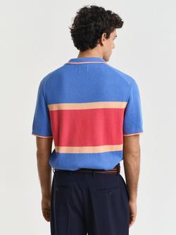 GANT Cotton Blend Regular Fit Colour Block Polo Shirt, Perfect Blue/Multi - view 2, Perfect Blue/Multi
