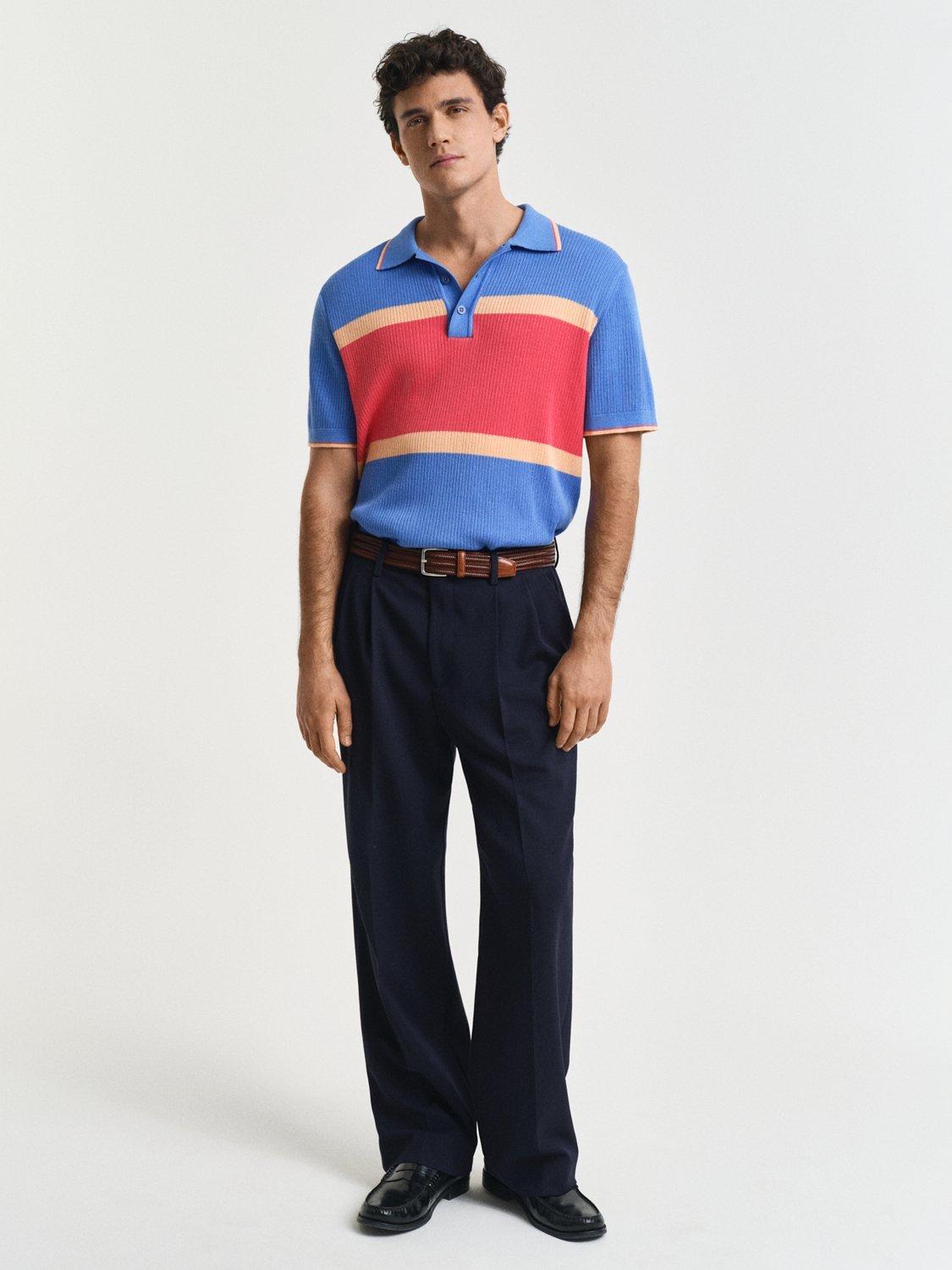 Product image 3 of 4, which shows GANT Cotton Blend Regular Fit Colour Block Polo Shirt, Perfect Blue/Multi, S