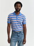 GANT Cotton Regular Fit Striped Piqué Polo Shirt, Perfect Blue/Peach