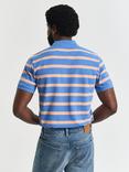 GANT Cotton Regular Fit Striped Piqué Polo Shirt, Perfect Blue/Peach