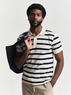 GANT Cotton Regular Fit Short Sleeve Striped Polo Shirt, Cream/Black, Cream/Black