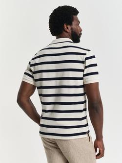 GANT Cotton Regular Fit Short Sleeve Striped Polo Shirt, Cream/Black - view 2, Cream/Black