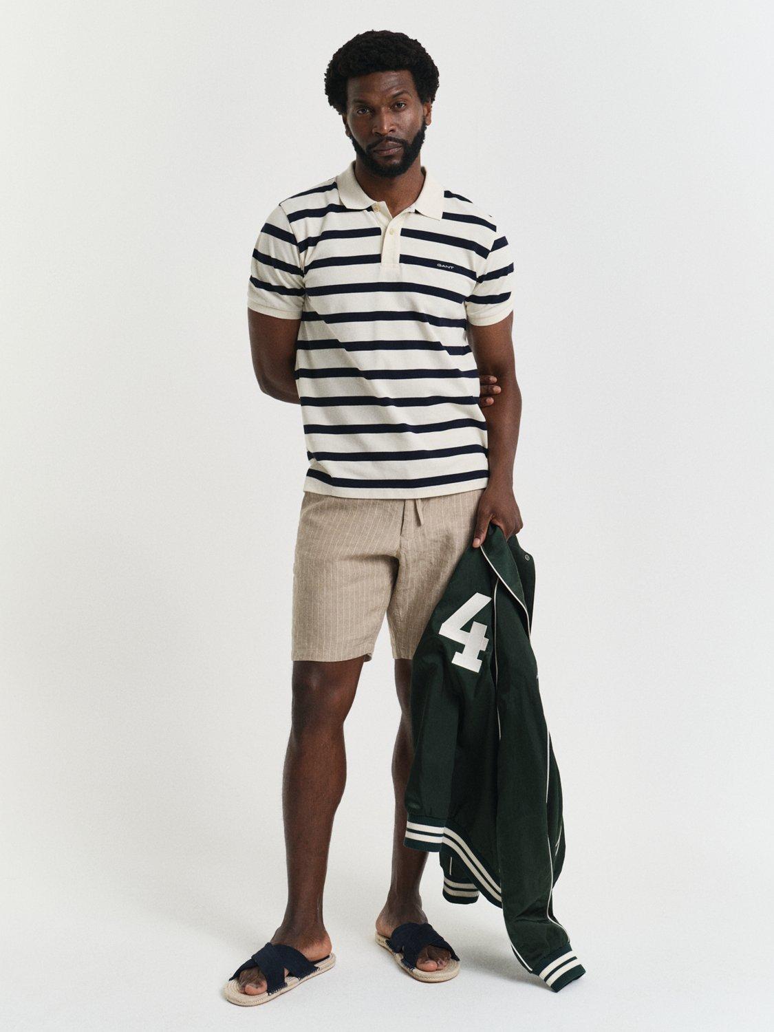 Product image 3 of 4, which shows GANT Cotton Regular Fit Short Sleeve Striped Polo Shirt, Cream/Black, S