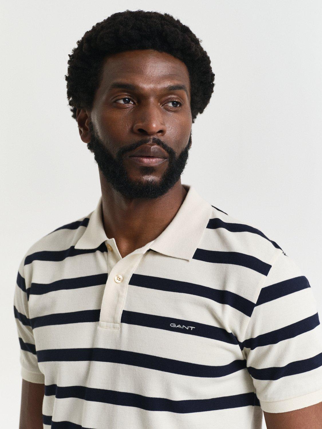 Product image 4 of 4, which shows GANT Cotton Regular Fit Short Sleeve Striped Polo Shirt, Cream/Black, S