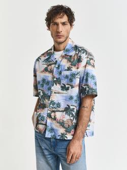 GANT Island Print Cotton Shirt, Perfect Blue