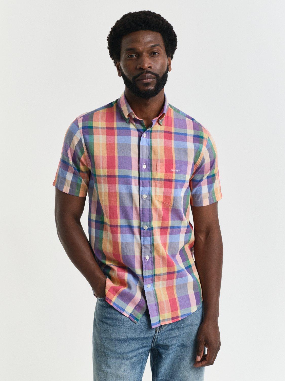 Product image 1 of 5, which shows GANT Cotton Regular Fit Madras Check Shirt, Peachy Orange/Multi, S
