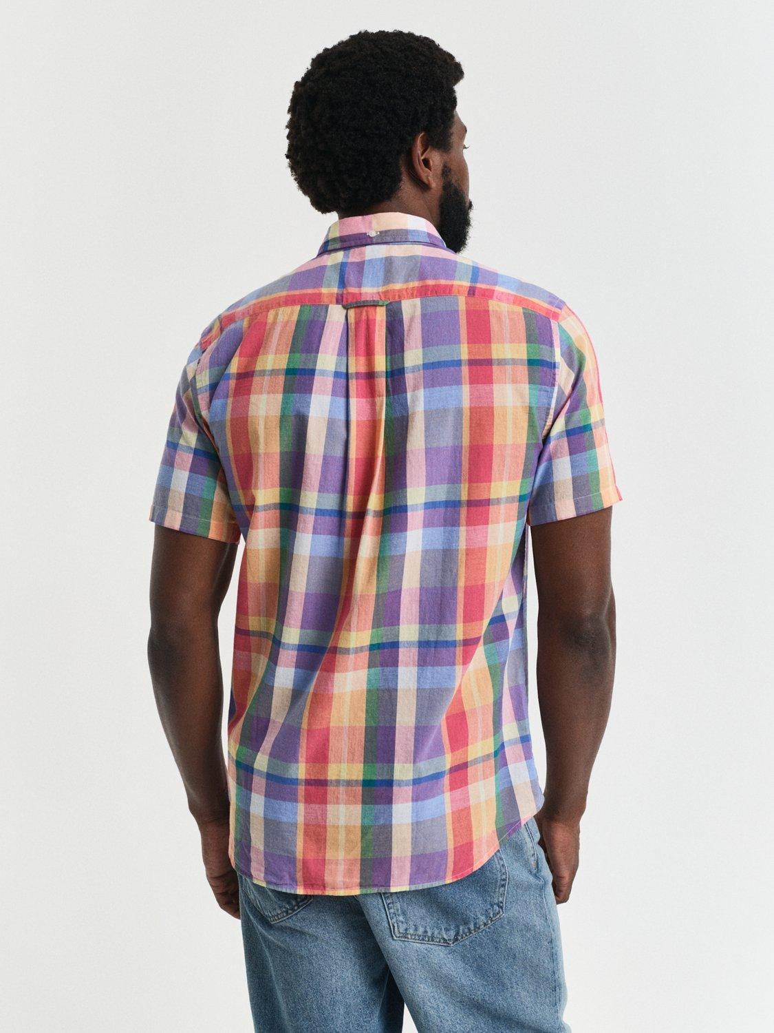 GANT Cotton Regular Fit Madras Check Shirt, Peachy Orange/Multi