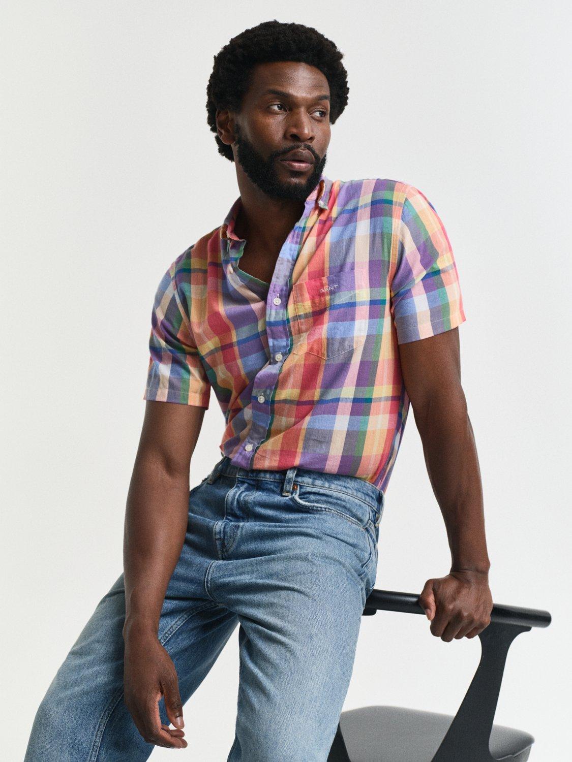 Product image 3 of 5, which shows GANT Cotton Regular Fit Madras Check Shirt, Peachy Orange/Multi, S