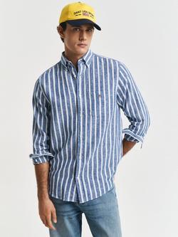 GANT Linen Blend Regular Fit Stripe Shirt, Rich Blue, Rich Blue
