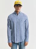 GANT Linen Blend Regular Fit Stripe Shirt, Rich Blue