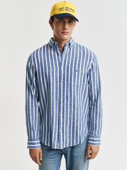 GANT Linen Blend Regular Fit Stripe Shirt, Rich Blue - view 2, Rich Blue