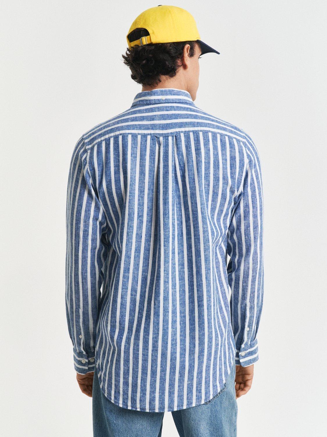 Product image 3 of 4, which shows GANT Linen Blend Regular Fit Stripe Shirt, Rich Blue, S
