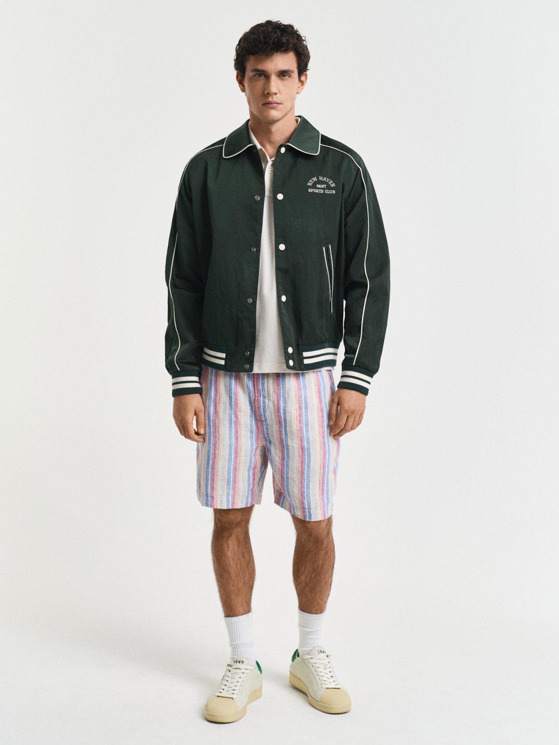 Product image 1 of 5, which shows GANT Yarn-Dyed Multistripe Linen Shorts, Perfect Blue/Multi, S