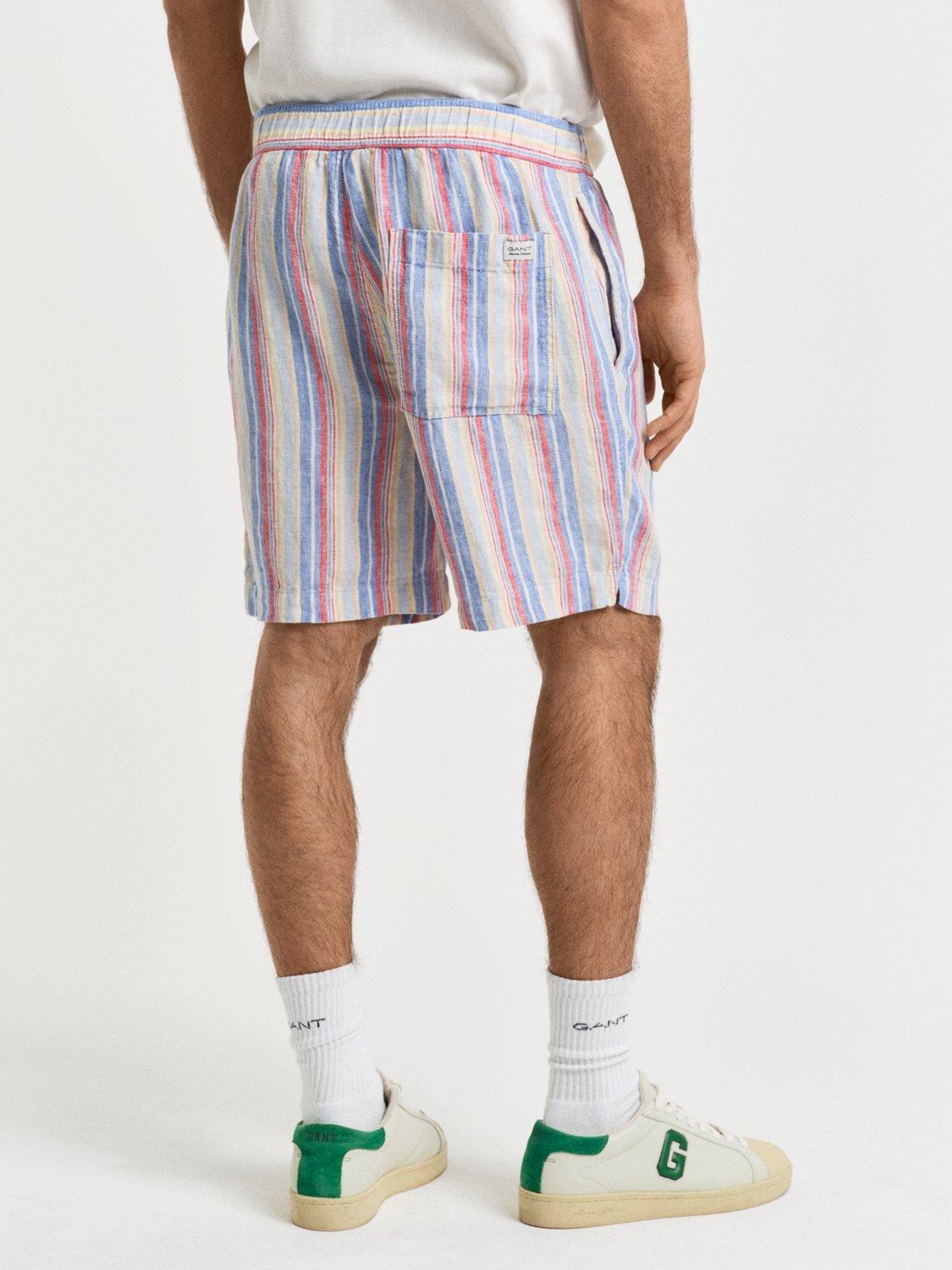 Product image 2 of 5, which shows GANT Yarn-Dyed Multistripe Linen Shorts, Perfect Blue/Multi, S