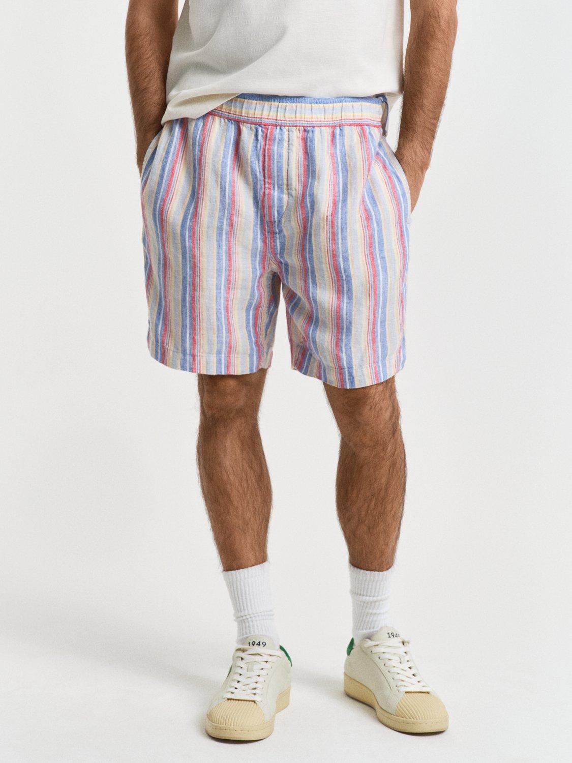 Product image 3 of 5, which shows GANT Yarn-Dyed Multistripe Linen Shorts, Perfect Blue/Multi, S