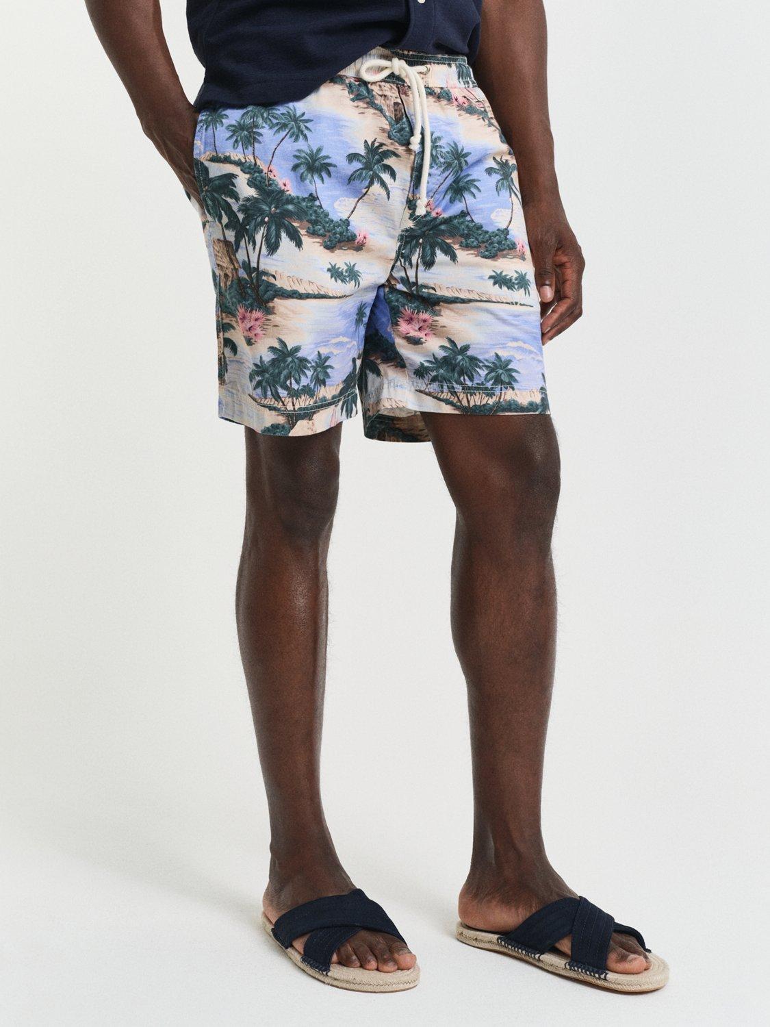 Product image 2 of 5, which shows GANT Cotton Twill Tropical Print Shorts, Perfect Blue, S