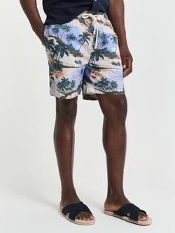 GANT Cotton Twill Tropical Print Shorts, Perfect Blue - view 2, Perfect Blue