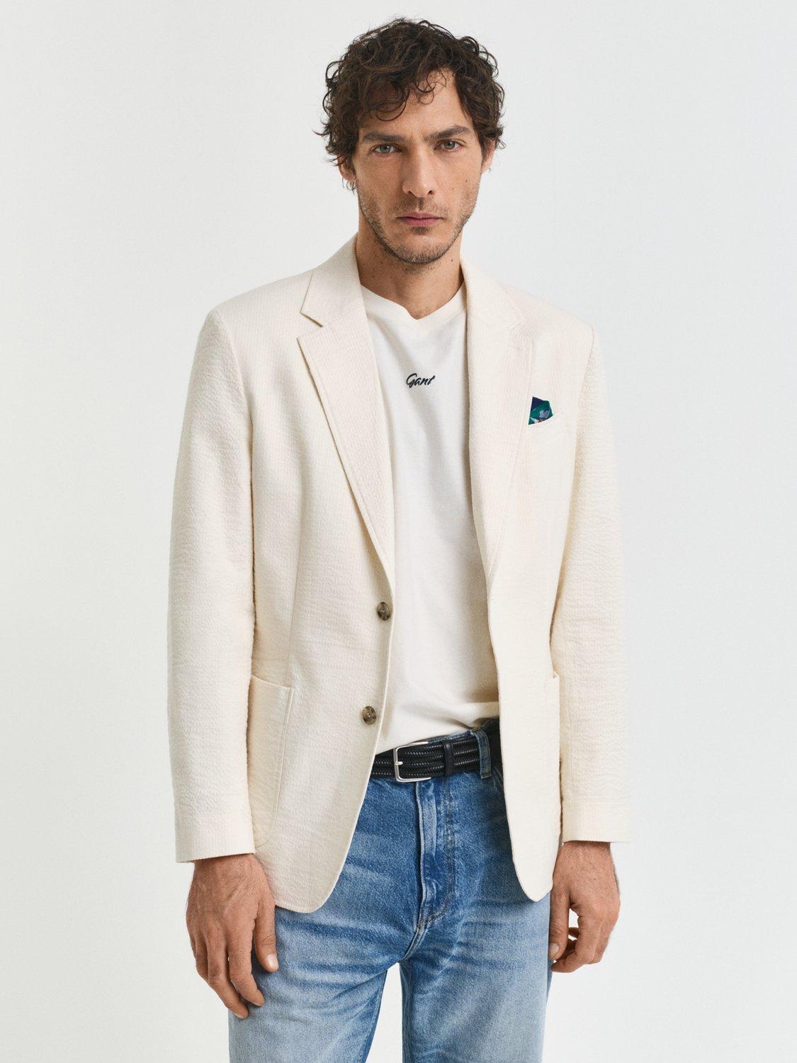 Product image 1 of 2, which shows GANT Seersucker Slim Fit Suit Jacket, Cream, 38R