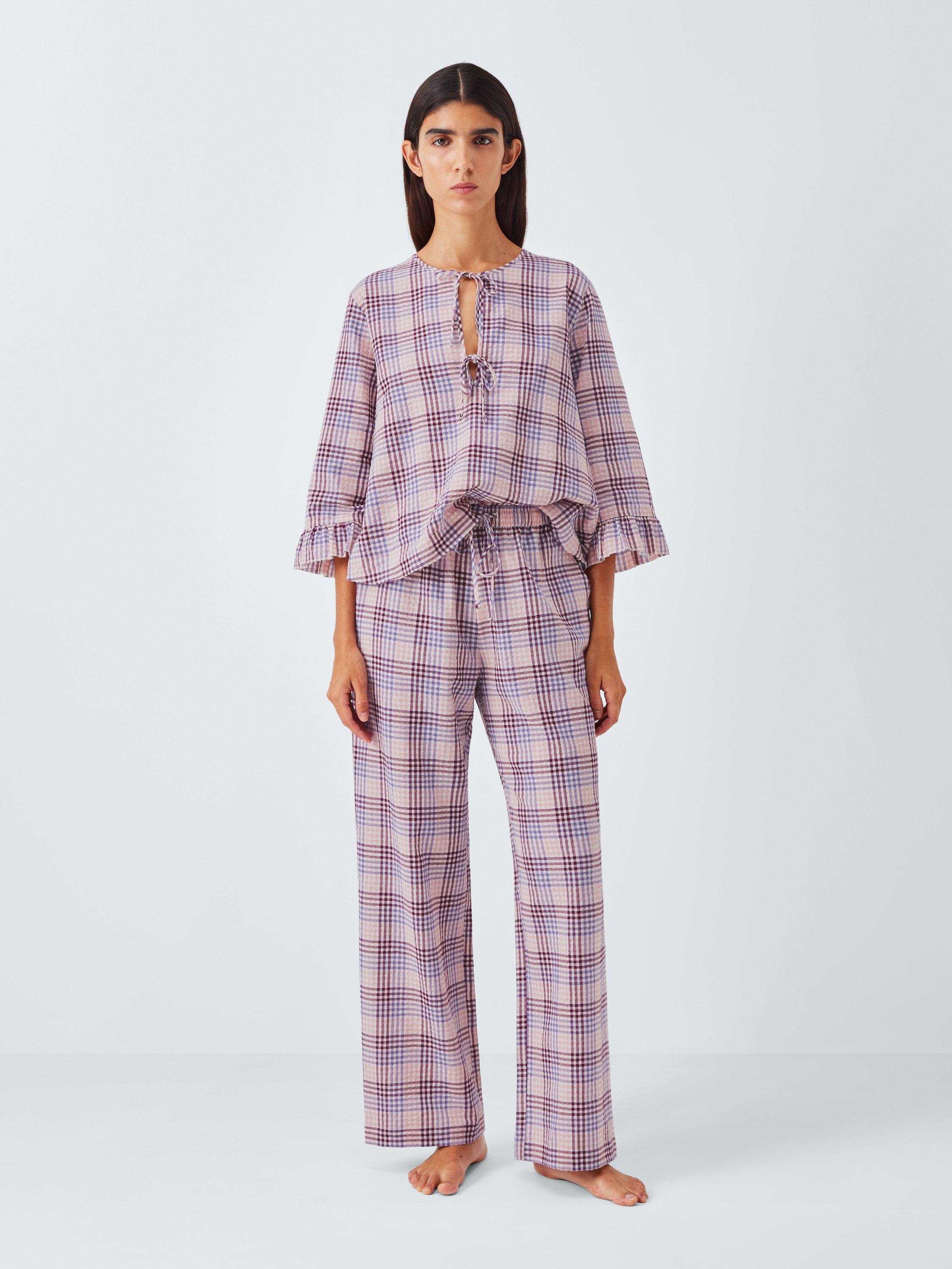 Product image 3 of 6, which shows John Lewis Gingham Tie Front Pyjama Top, Pink/Lilac, 8