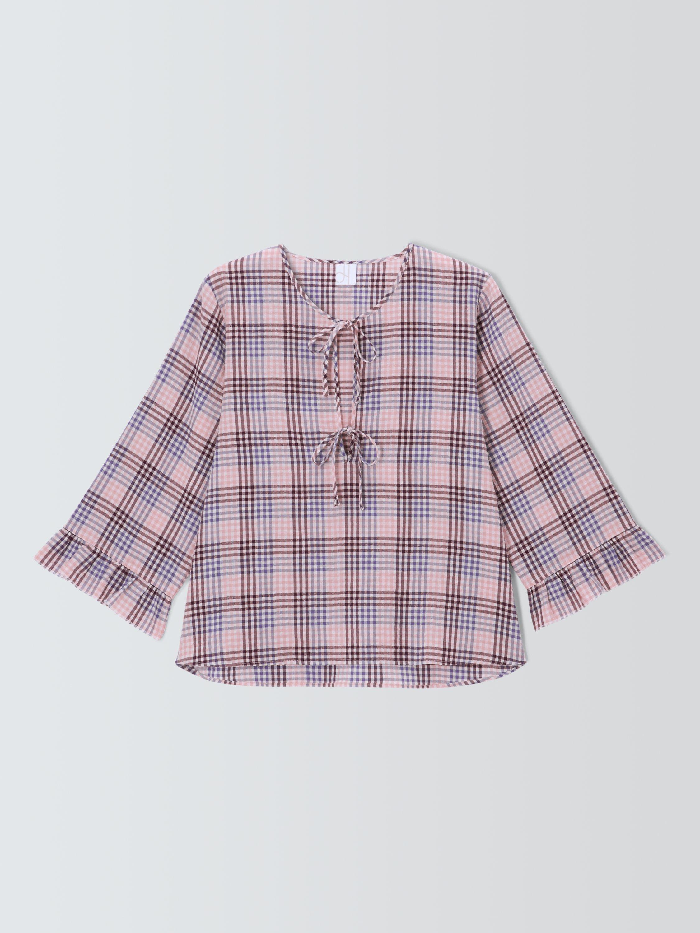 Product image 4 of 6, which shows John Lewis Gingham Tie Front Pyjama Top, Pink/Lilac, 8