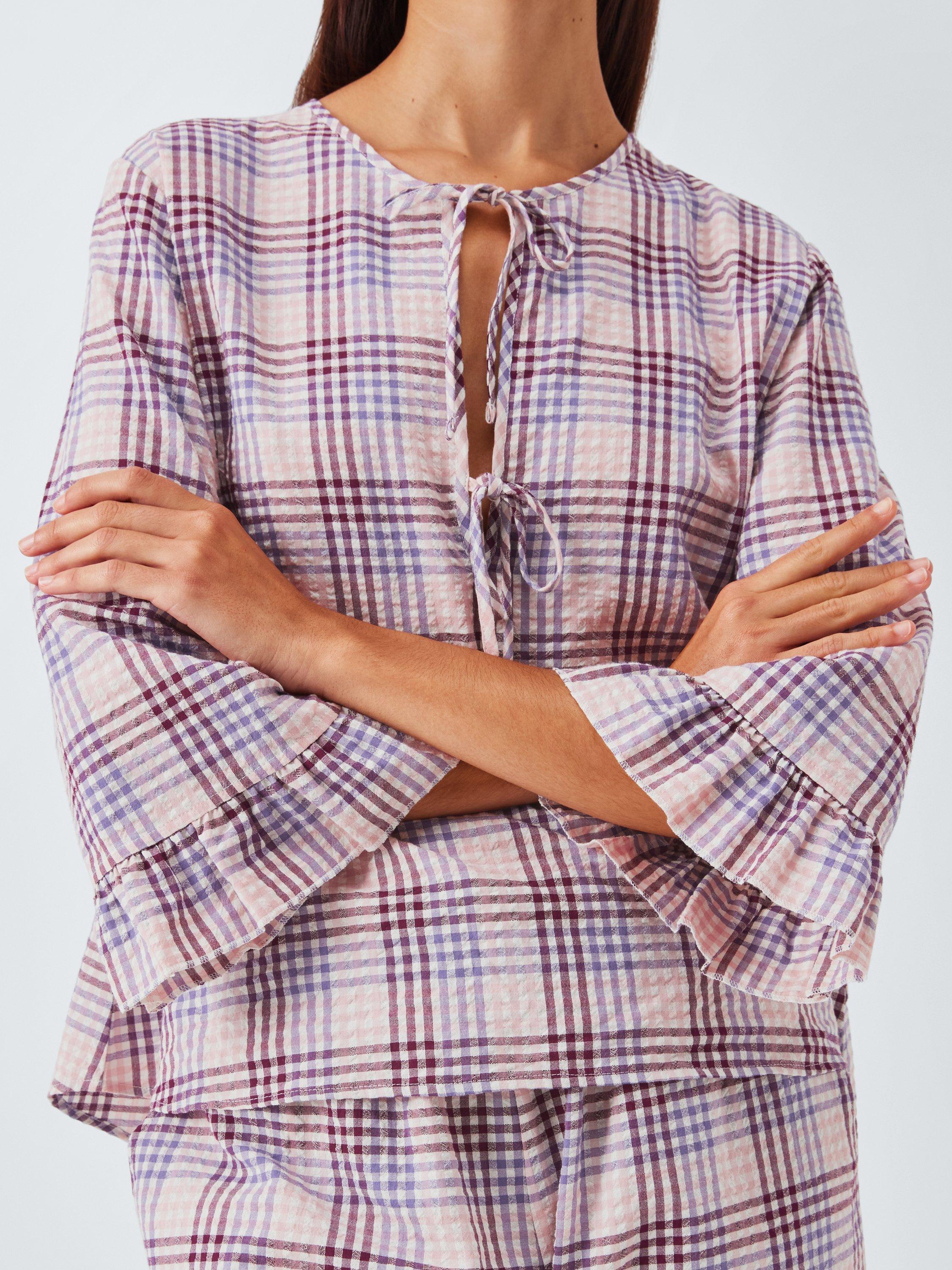 Product image 6 of 6, which shows John Lewis Gingham Tie Front Pyjama Top, Pink/Lilac, 8