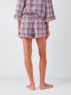 John Lewis Gingham Frill Pyjama Shorts, Pink/Lilac - view 2, Pink/Lilac