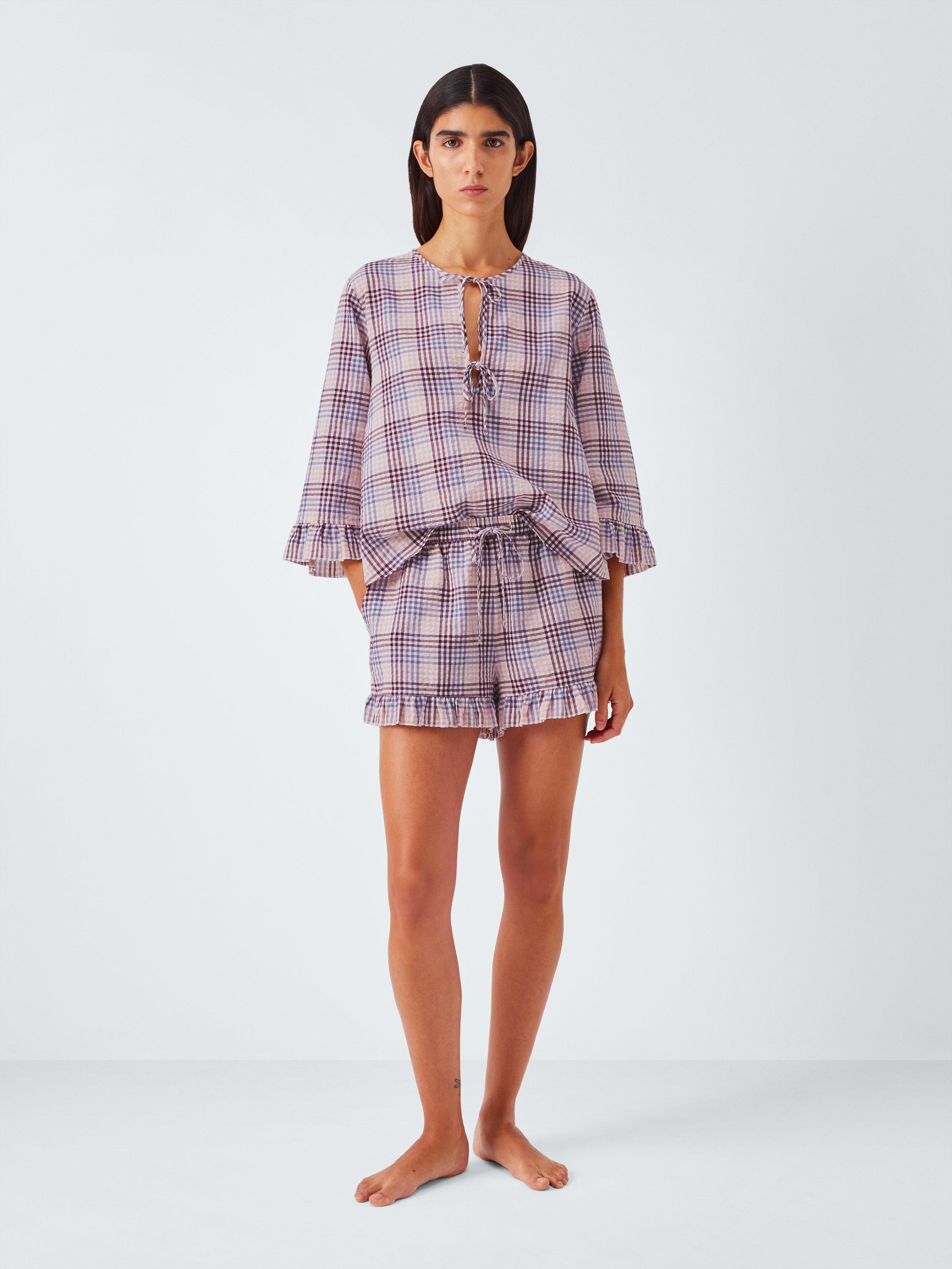 Product image 3 of 6, which shows John Lewis Gingham Frill Pyjama Shorts, Pink/Lilac, 8