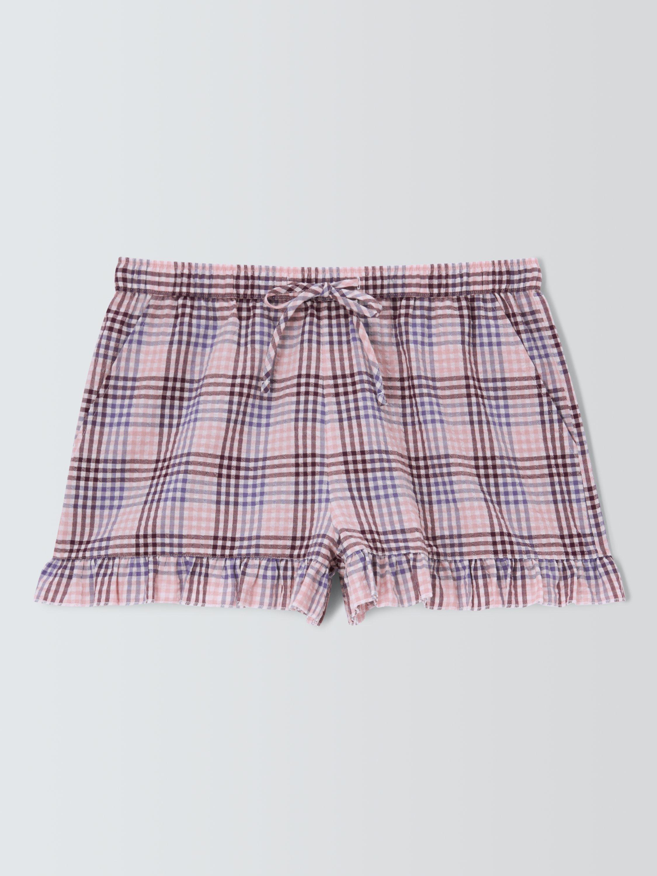 Product image 4 of 6, which shows John Lewis Gingham Frill Pyjama Shorts, Pink/Lilac, 8