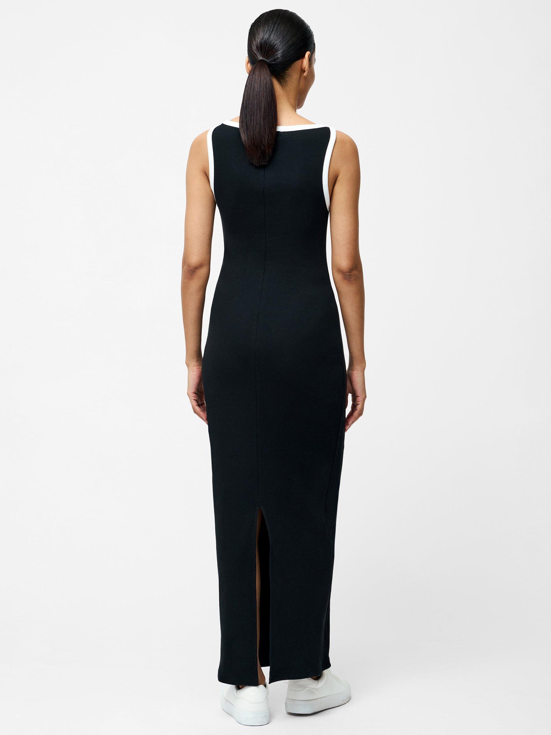 Product image 4 of 5, which shows French Connection Rasia Ribbed Binding Boat Neck Maxi Dress, Black/White, XS