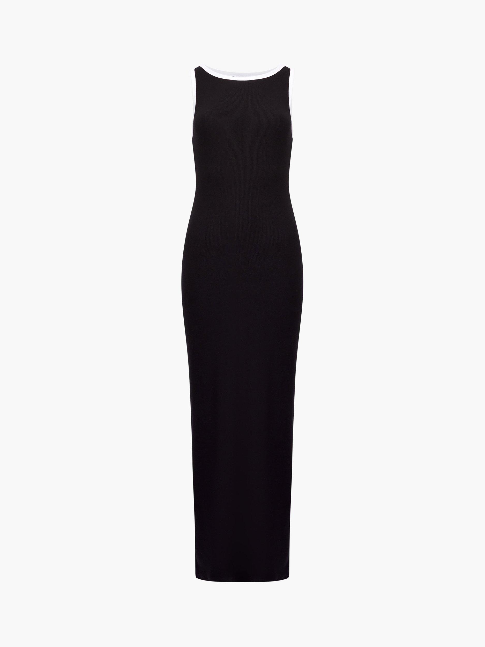 Product image 5 of 5, which shows French Connection Rasia Ribbed Binding Boat Neck Maxi Dress, Black/White, XS