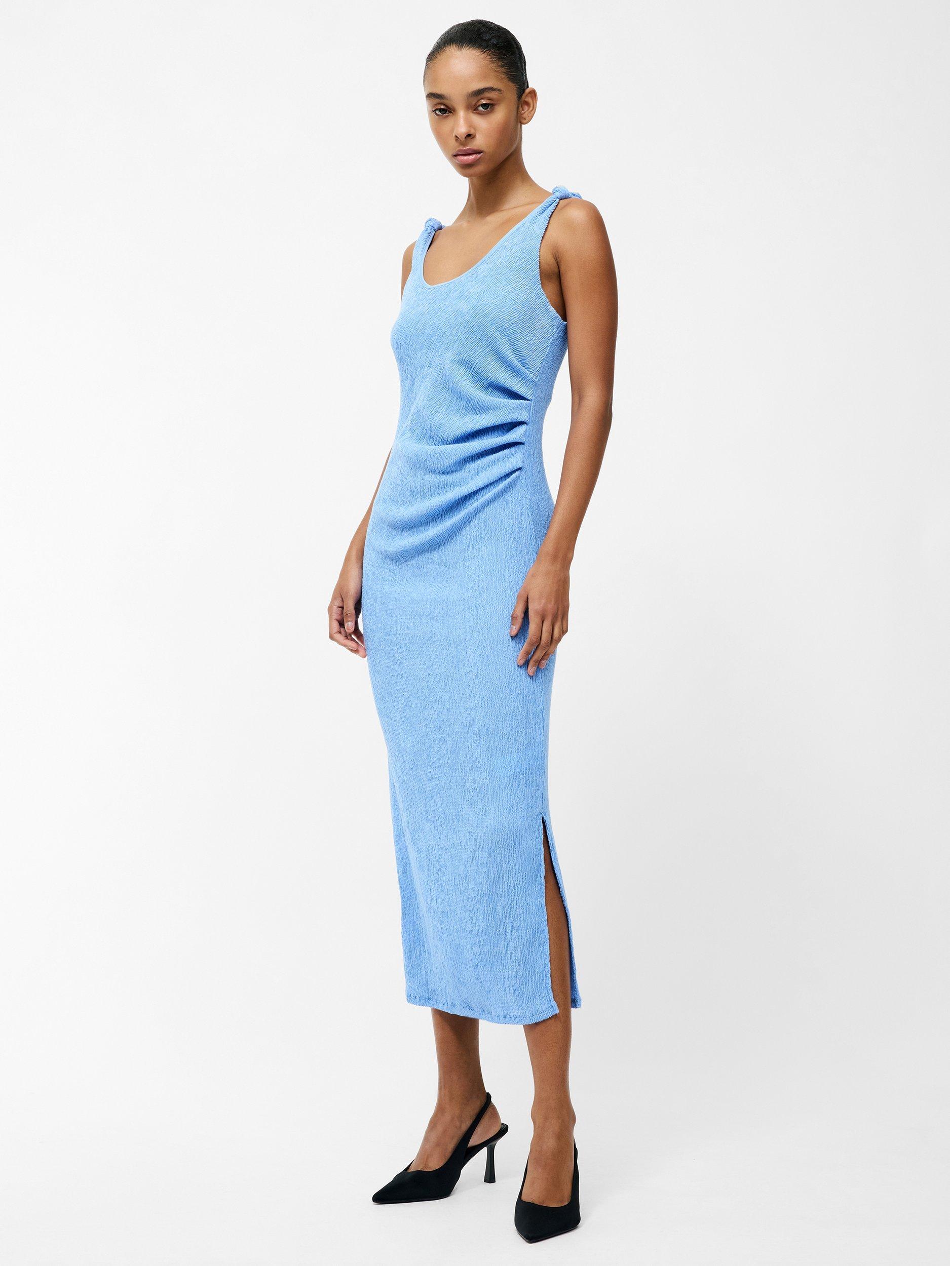 Product image 1 of 1, which shows French Connection Trixie Textured Knot Strap Midi Dress, Cornflower Blue, S