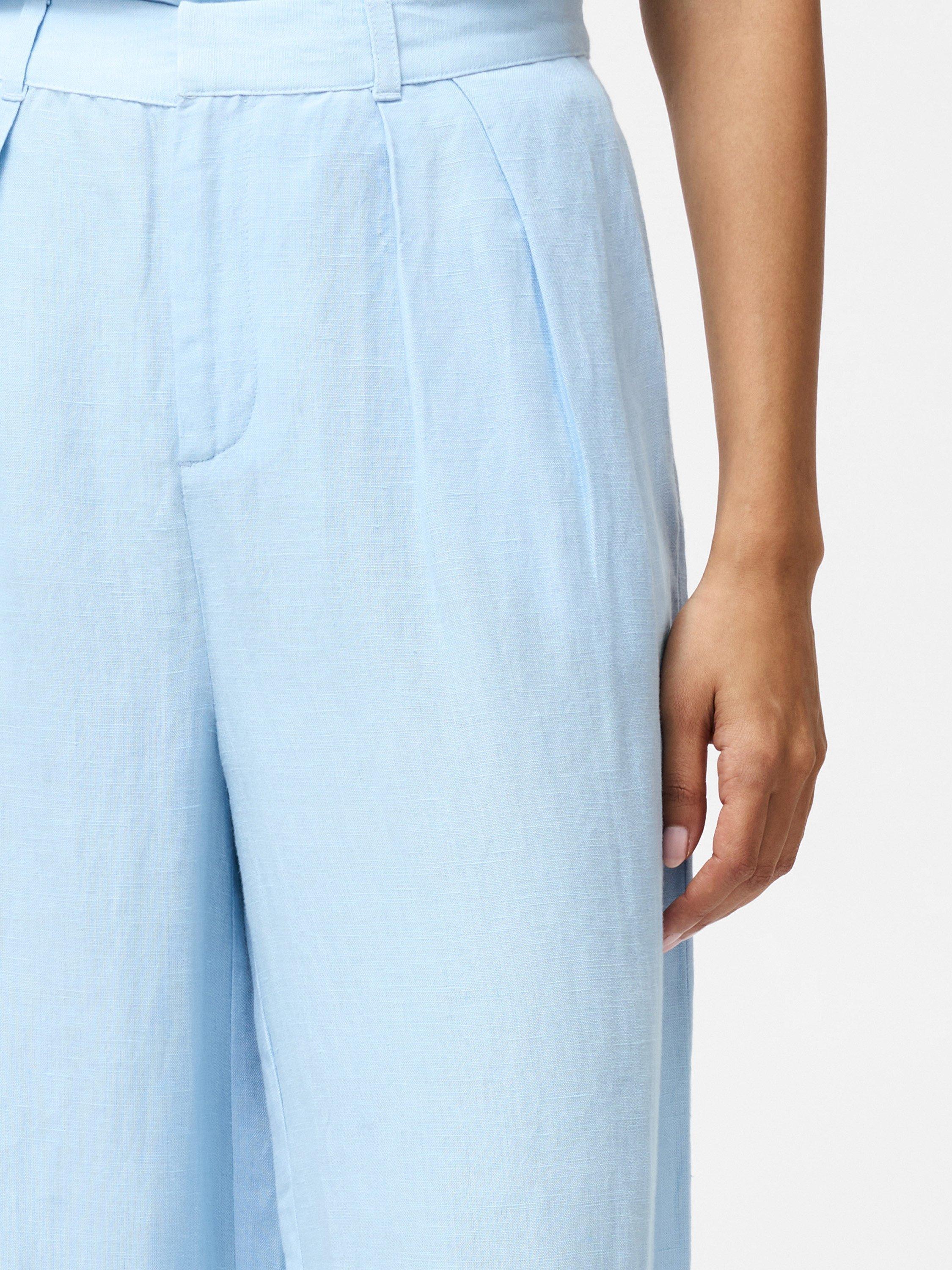 Product image 3 of 5, which shows French Connection Birdie Linen Blend Wide Leg Trousers, Cashmere Blue, 6