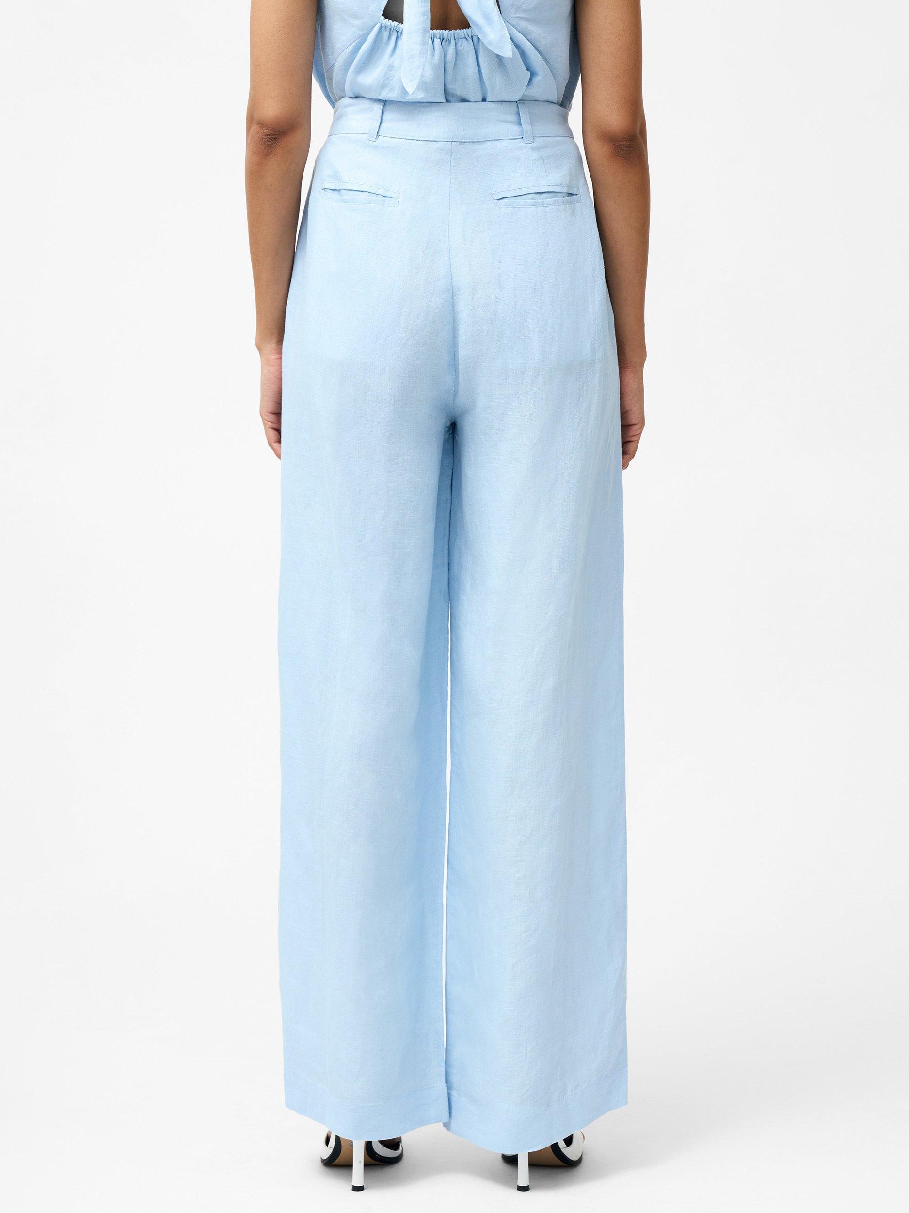 Product image 4 of 5, which shows French Connection Birdie Linen Blend Wide Leg Trousers, Cashmere Blue, 6