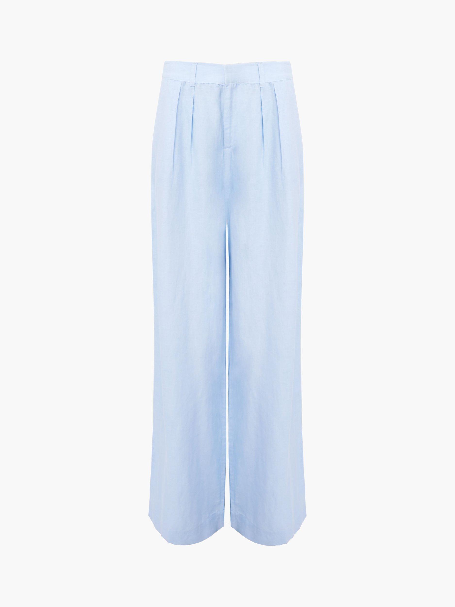 Product image 5 of 5, which shows French Connection Birdie Linen Blend Wide Leg Trousers, Cashmere Blue, 6