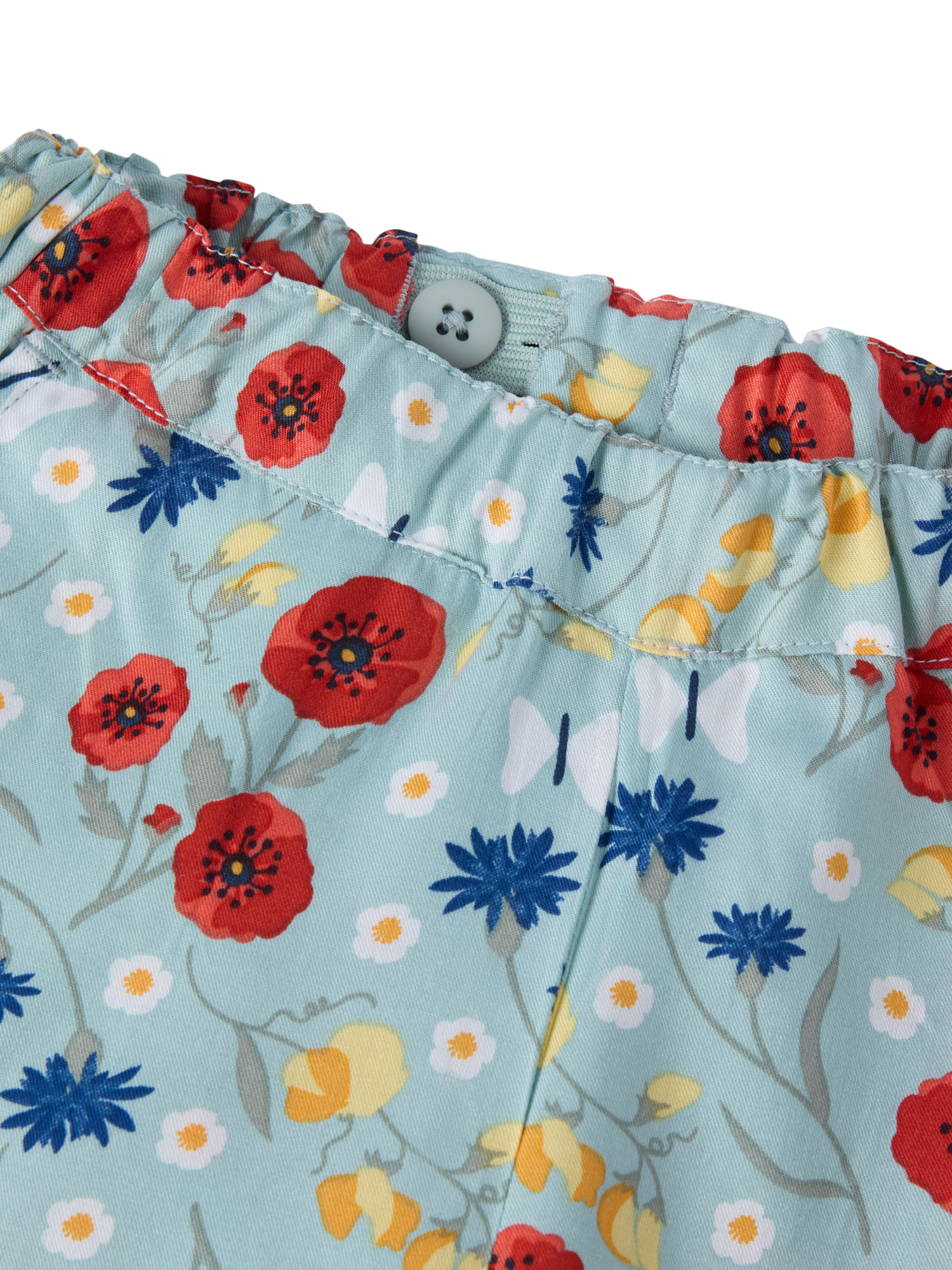 Product image 3 of 3, which shows Polarn O. Pyret Kids' Poppy Print Wide Leg Trousers, Blue, 12-18 months
