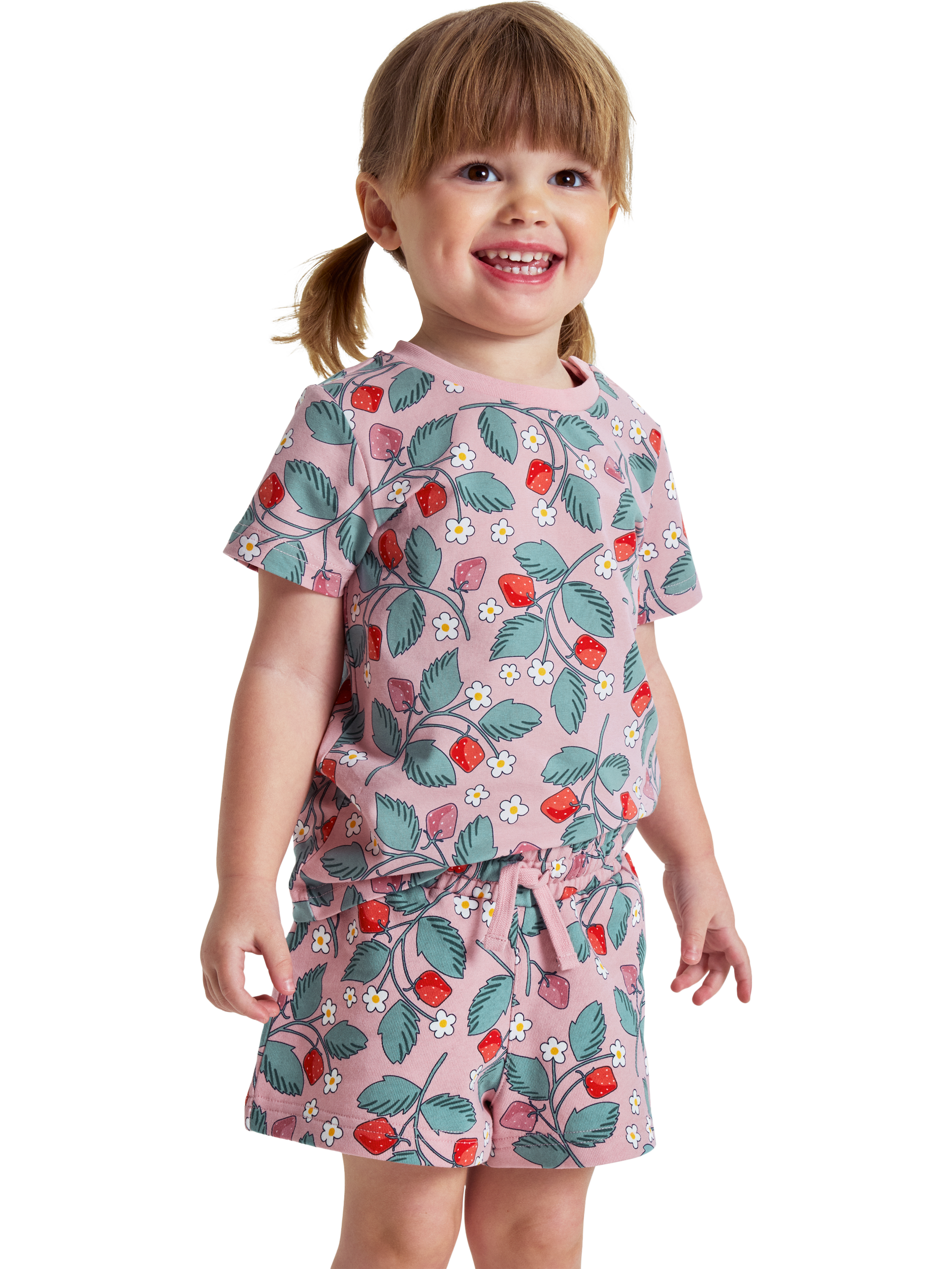 Polarn O. Pyret Kids' Organic Cotton Strawberry Print Shorts, Pink
