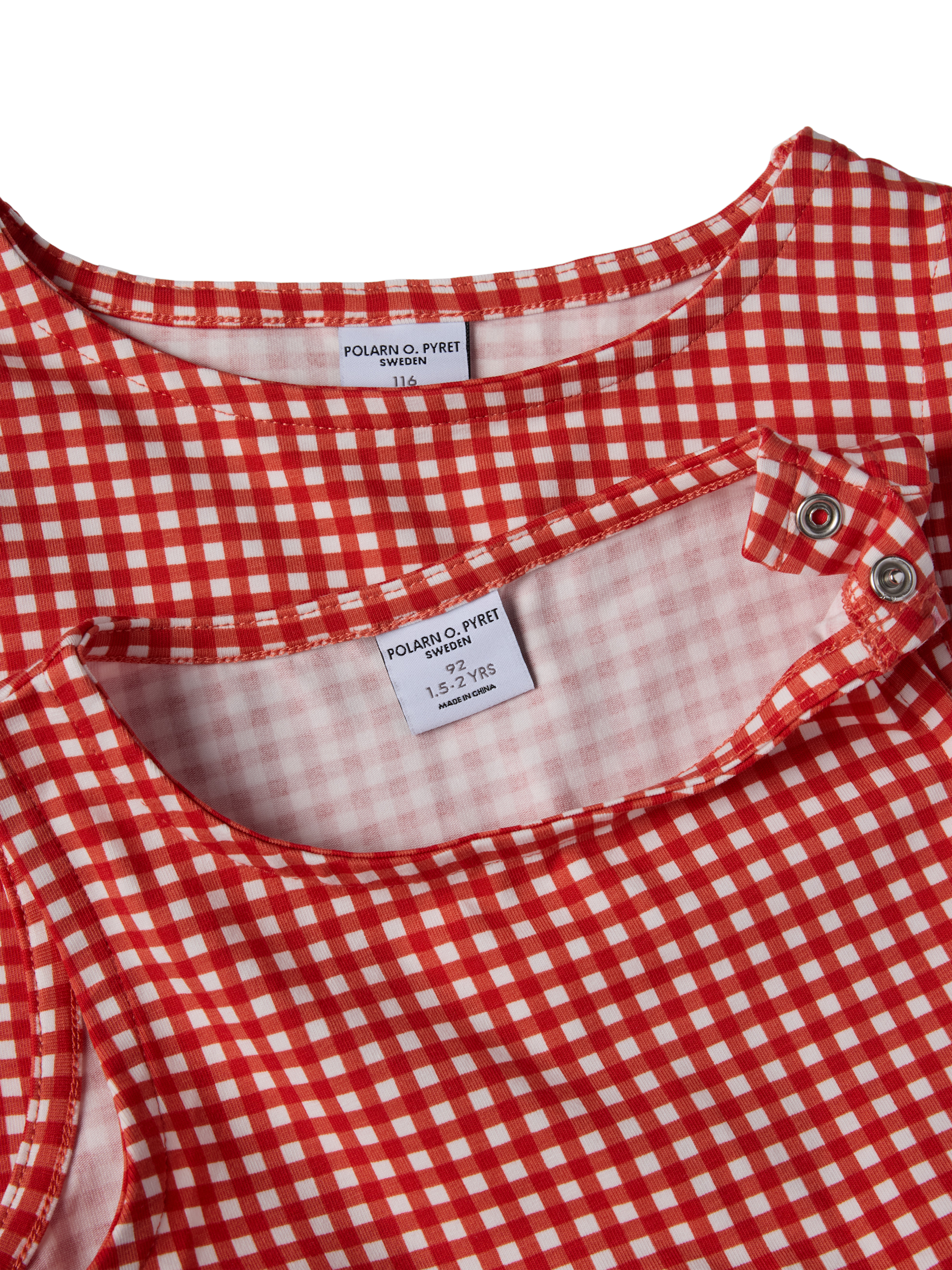 Product image 3 of 4, which shows Polarn O. Pyret Kids' Gingham Sleeveless Dress, Red, 18-24 months