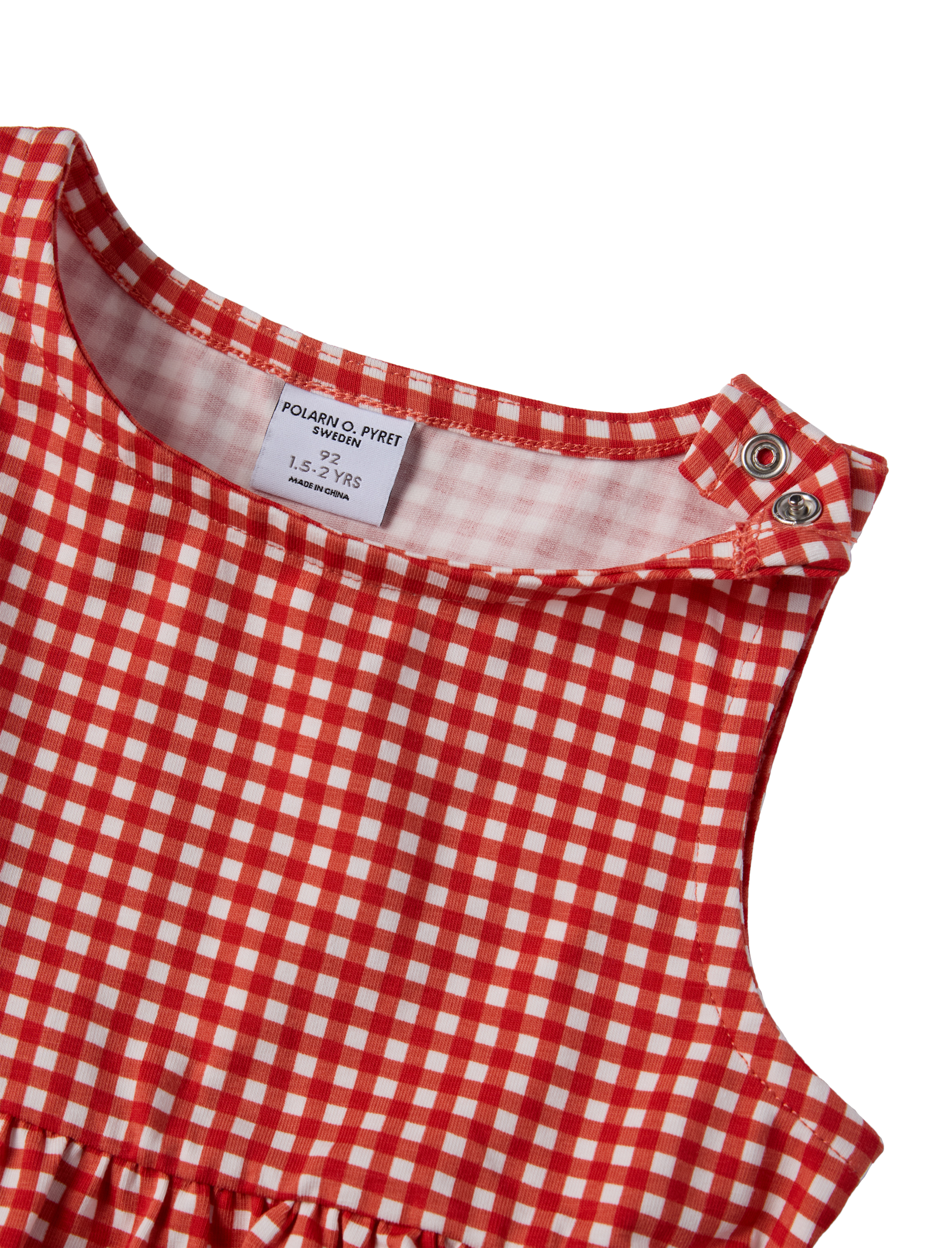 Product image 4 of 4, which shows Polarn O. Pyret Kids' Gingham Sleeveless Dress, Red, 18-24 months