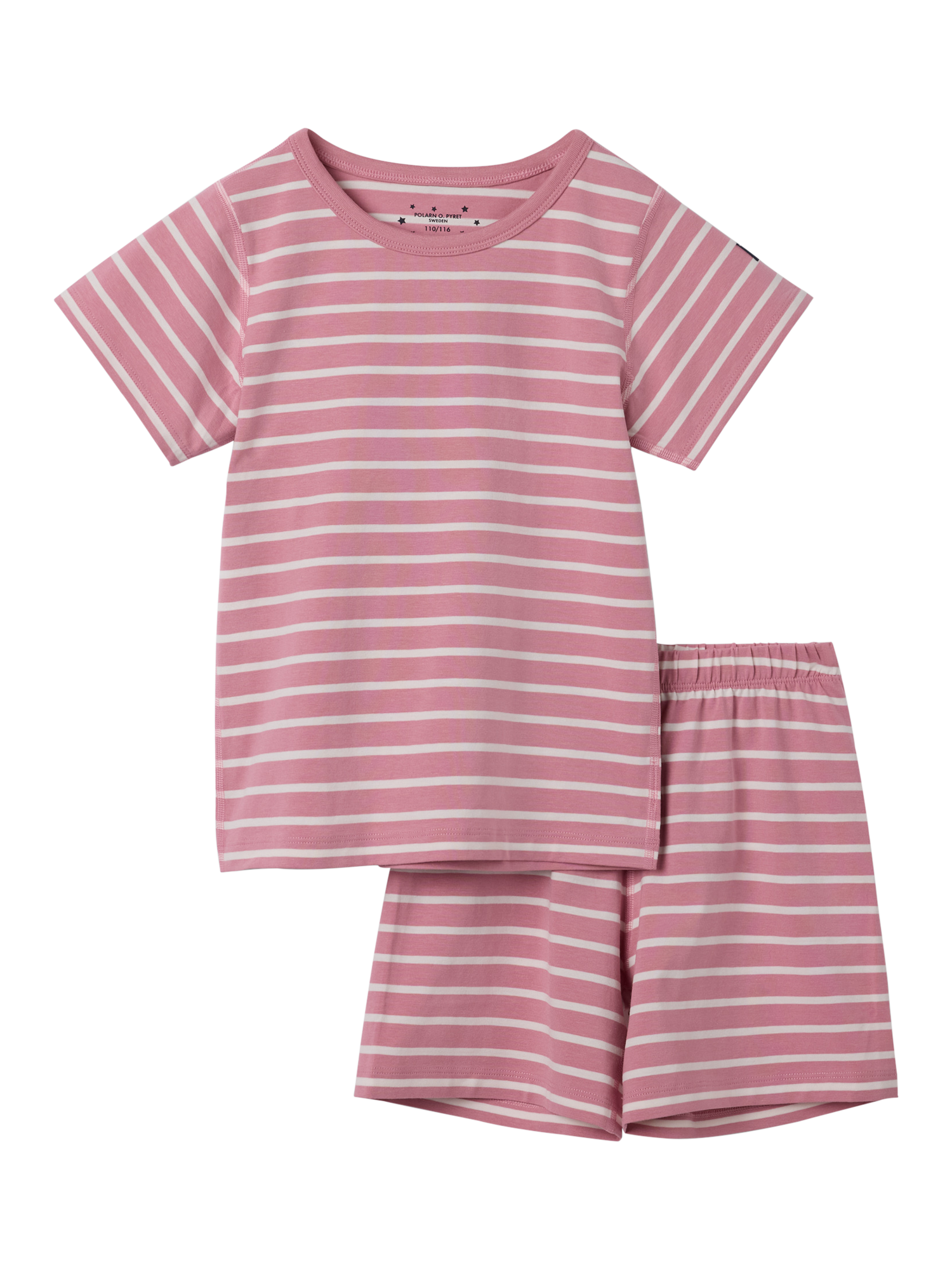 Polarn O. Pyret Kids' Organic Cotton Stripe Shortie Pyjama Set, Pink