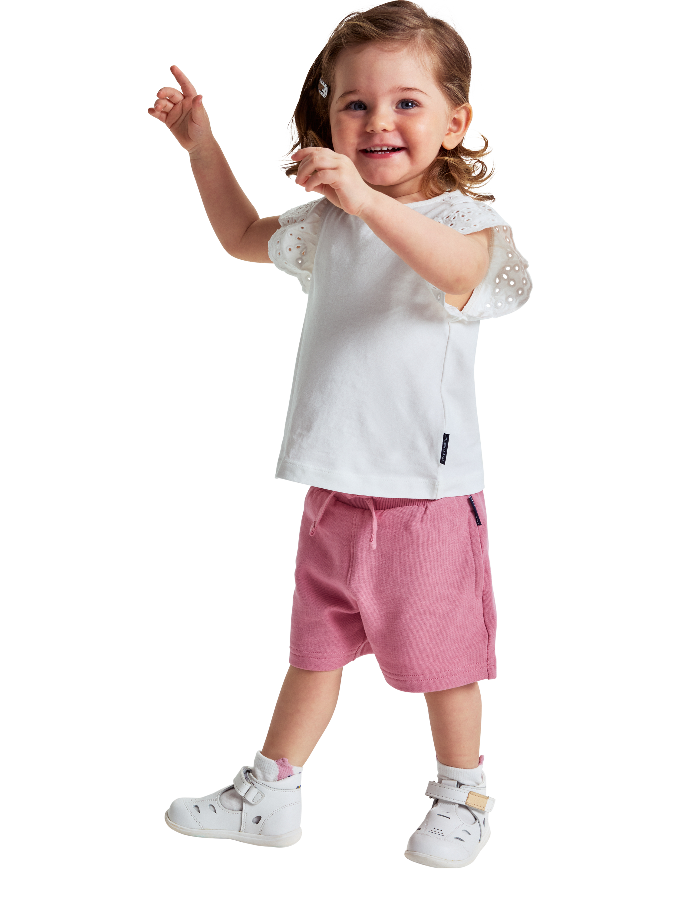 Product image 1 of 2, which shows Polarn O. Pyret Kids' Broderie Top, White, 2-3 years
