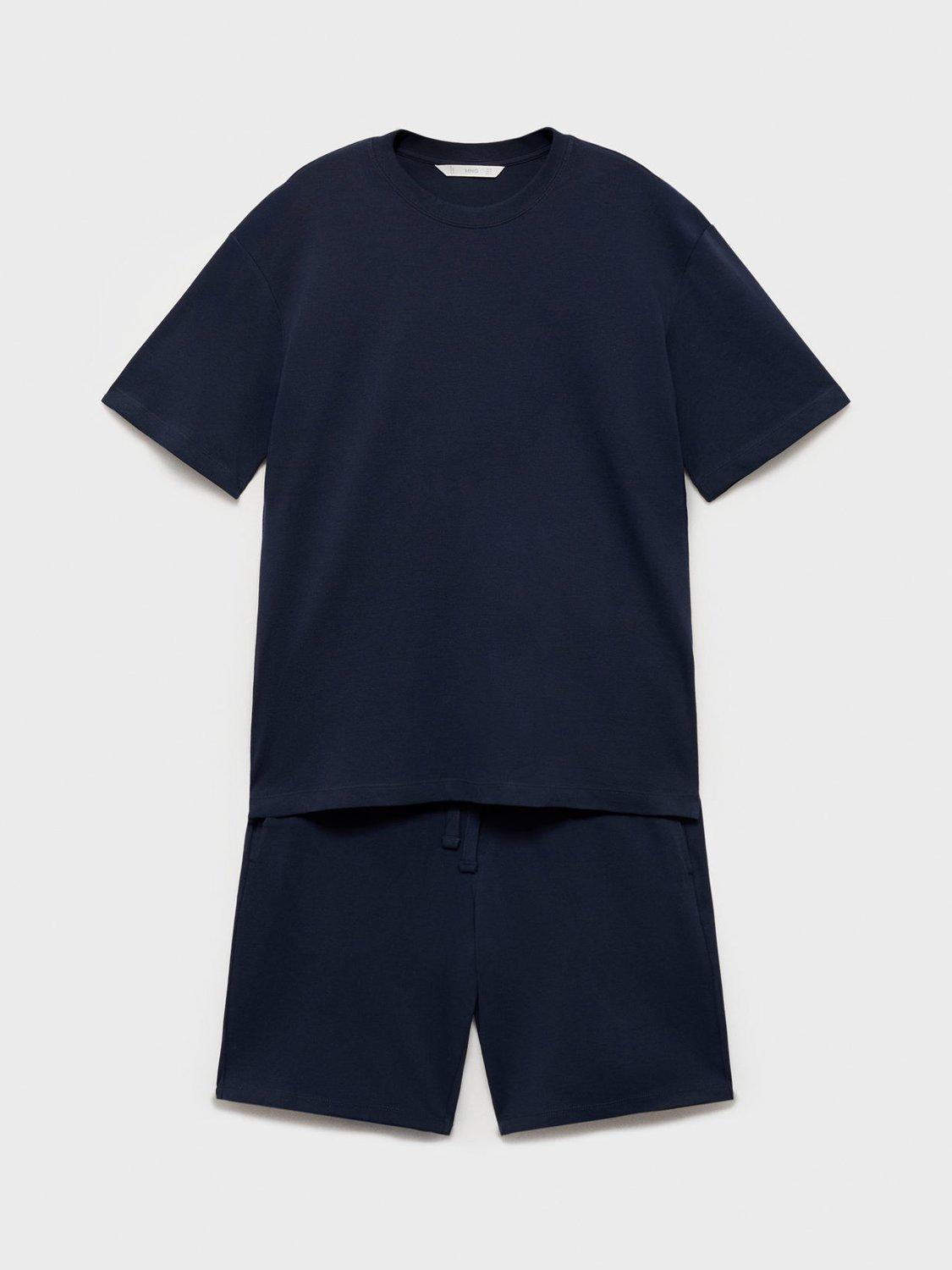 Product image 3 of 6, which shows Mango Tee & Bermuda Shorts Pyjama Set, Navy, S