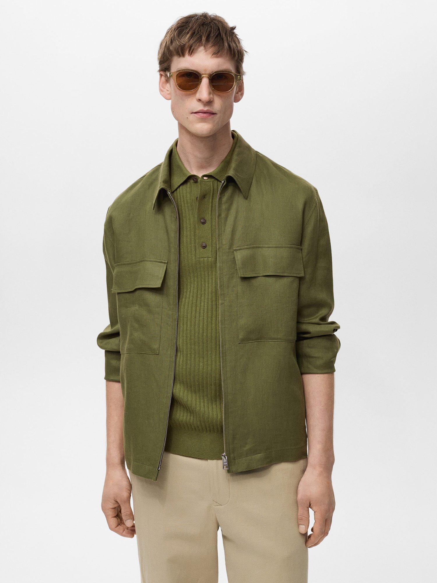 Product image 1 of 8, which shows Mango Arturo Linen Shirt Jacket, Green, S