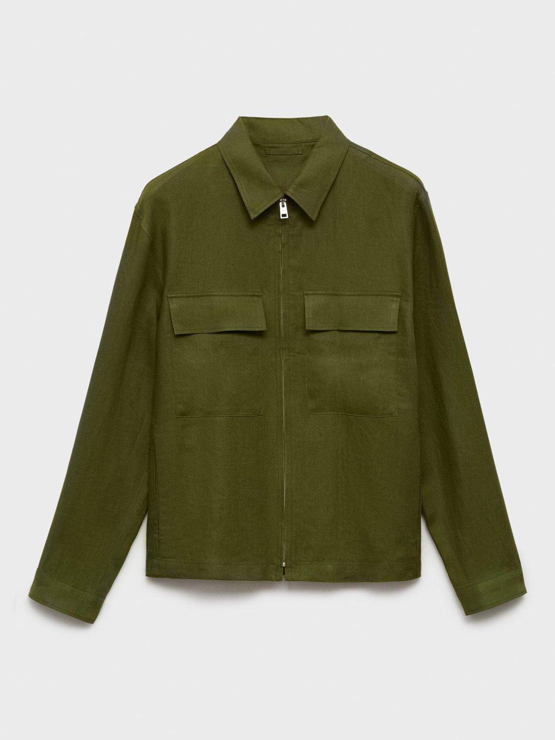 Product image 3 of 8, which shows Mango Arturo Linen Shirt Jacket, Green, S