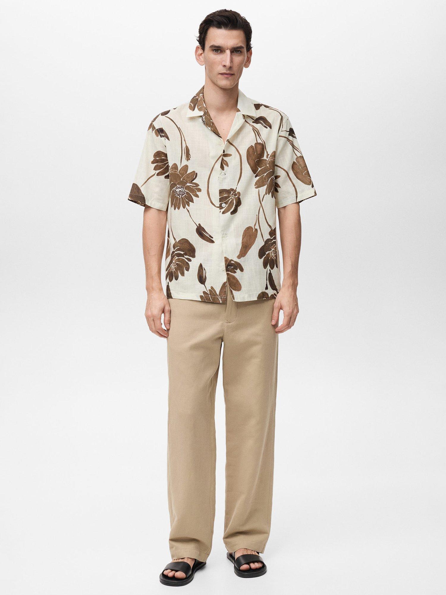 Product image 2 of 8, which shows Mango Sicilia Cotton Regular Fit Floral Bowling Shirt, Brown/Multi, M