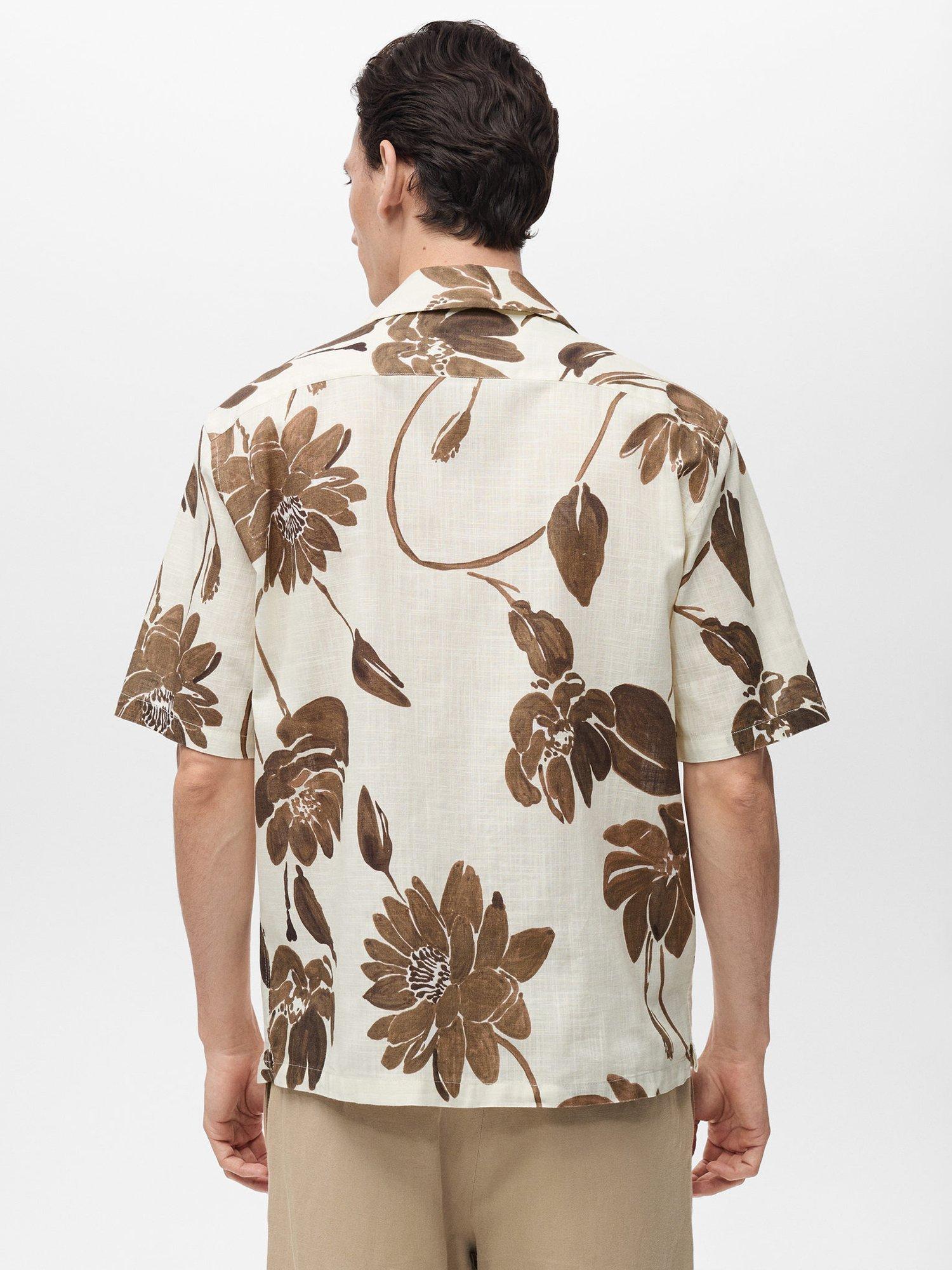 Product image 4 of 8, which shows Mango Sicilia Cotton Regular Fit Floral Bowling Shirt, Brown/Multi, M