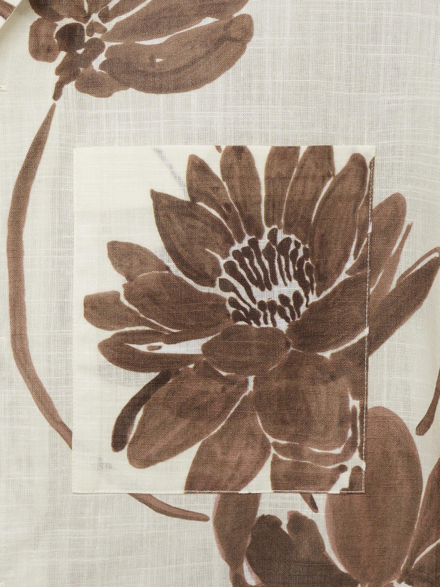 Product image 5 of 8, which shows Mango Sicilia Cotton Regular Fit Floral Bowling Shirt, Brown/Multi, M