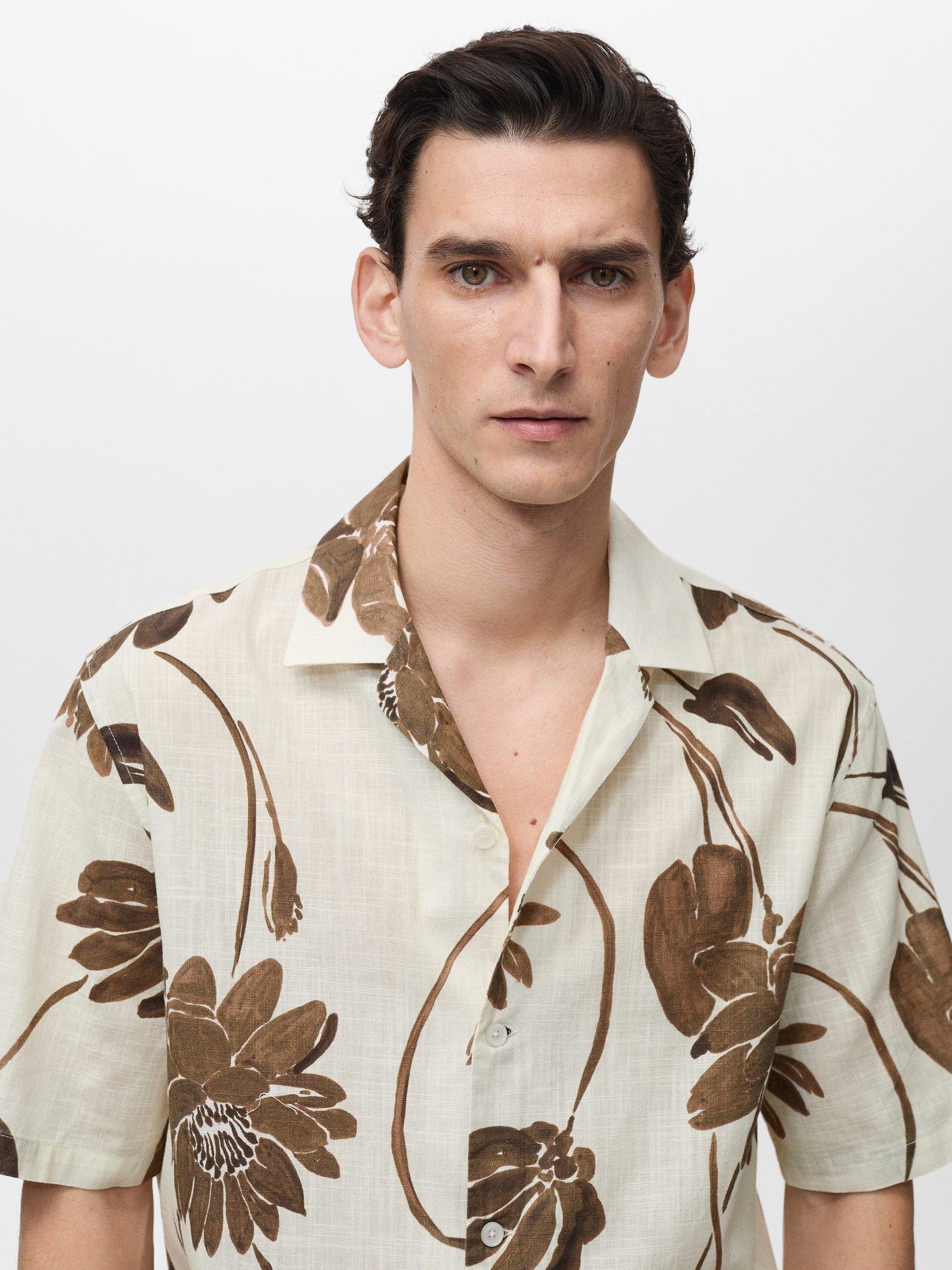 Product image 6 of 8, which shows Mango Sicilia Cotton Regular Fit Floral Bowling Shirt, Brown/Multi, M