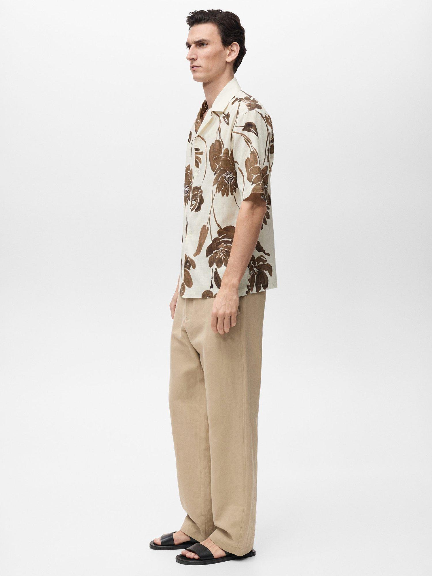 Product image 7 of 8, which shows Mango Sicilia Cotton Regular Fit Floral Bowling Shirt, Brown/Multi, M